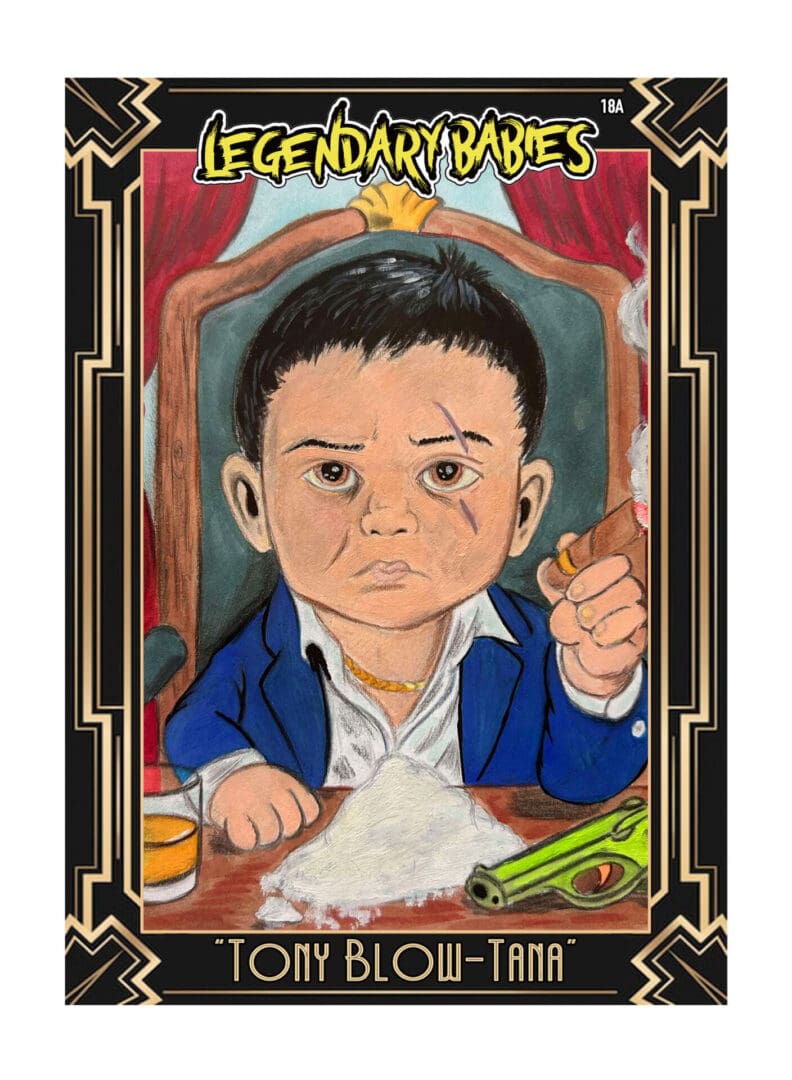 Illustration of a serious boy with a stern expression and a blue jacket.