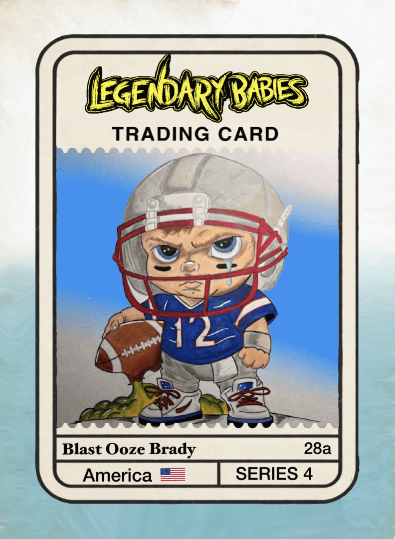 Smirking baby football player trading card