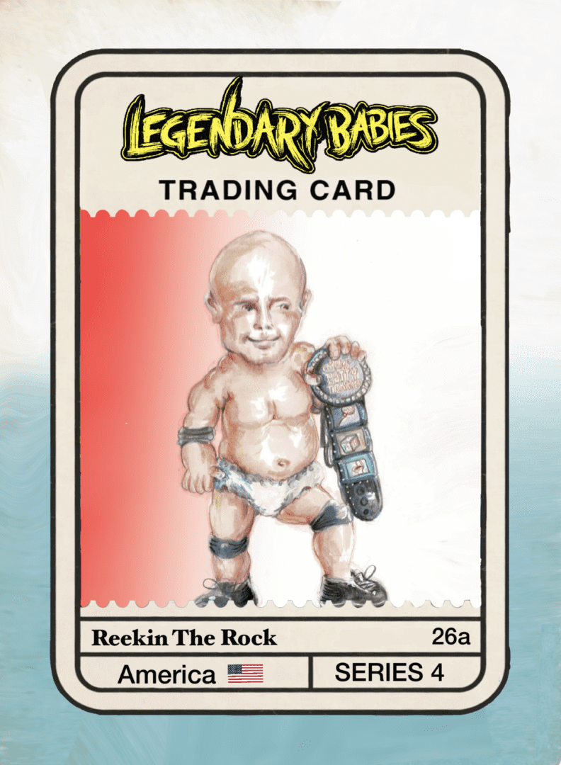 Baby wrestler holding championship belt trading card